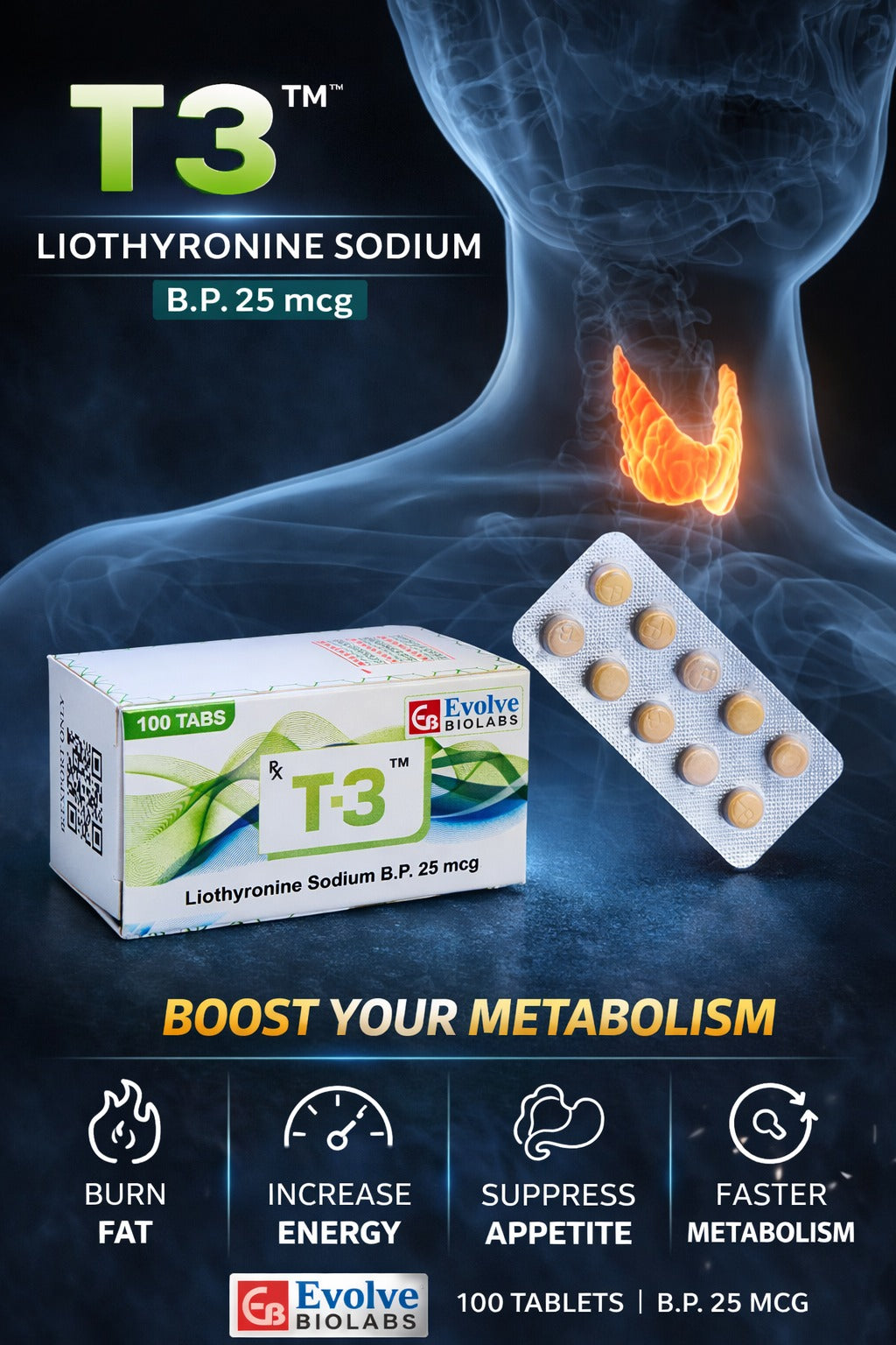 T-3 25mcg Tablets – Liothyronine Sodium Pharmaceutical Export | Derma Medicine Export