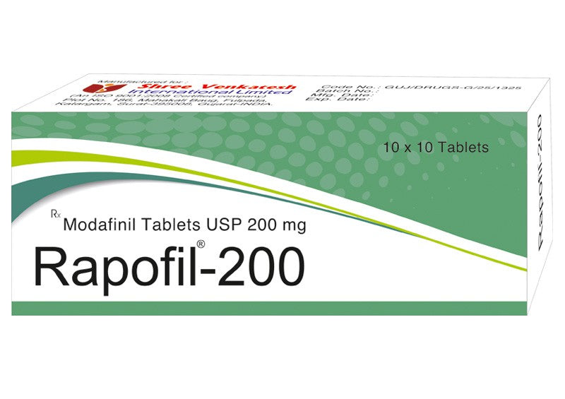 Rapofil 200mg Modafinil USP wakefulness-promoting pharmaceutical tablets